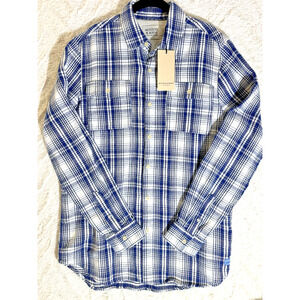 NWT Scotch & Soda Men Thick Large Flannel Check Sport Blue White Skater Grunge